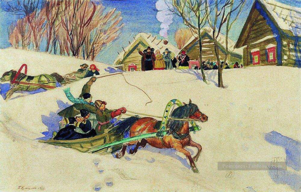 shrovetide 1920 1 Boris Mikhailovich Kustodiev enfants animal de compagnie Peintures à l'huile